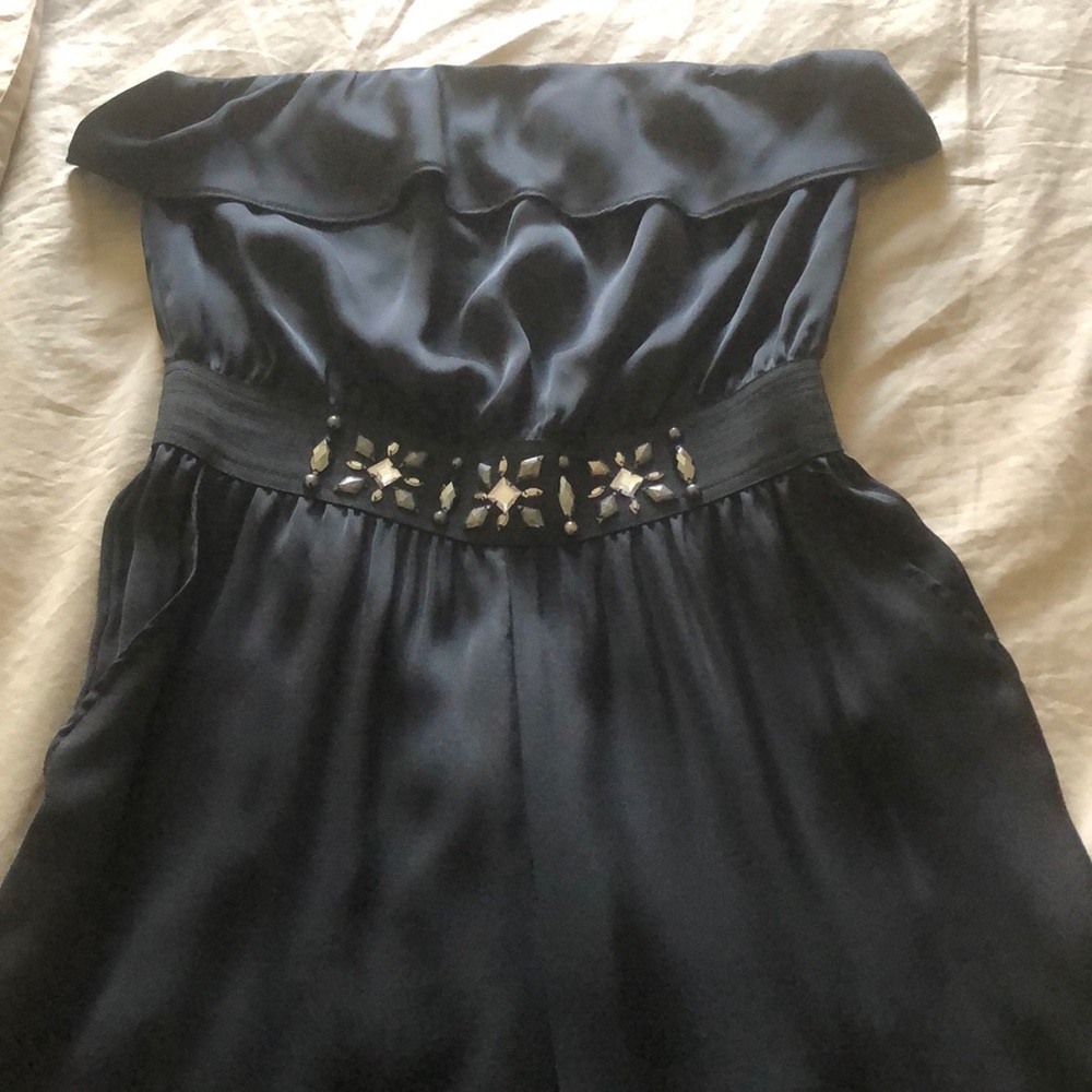 Strapless black wide leg jumpsuit
